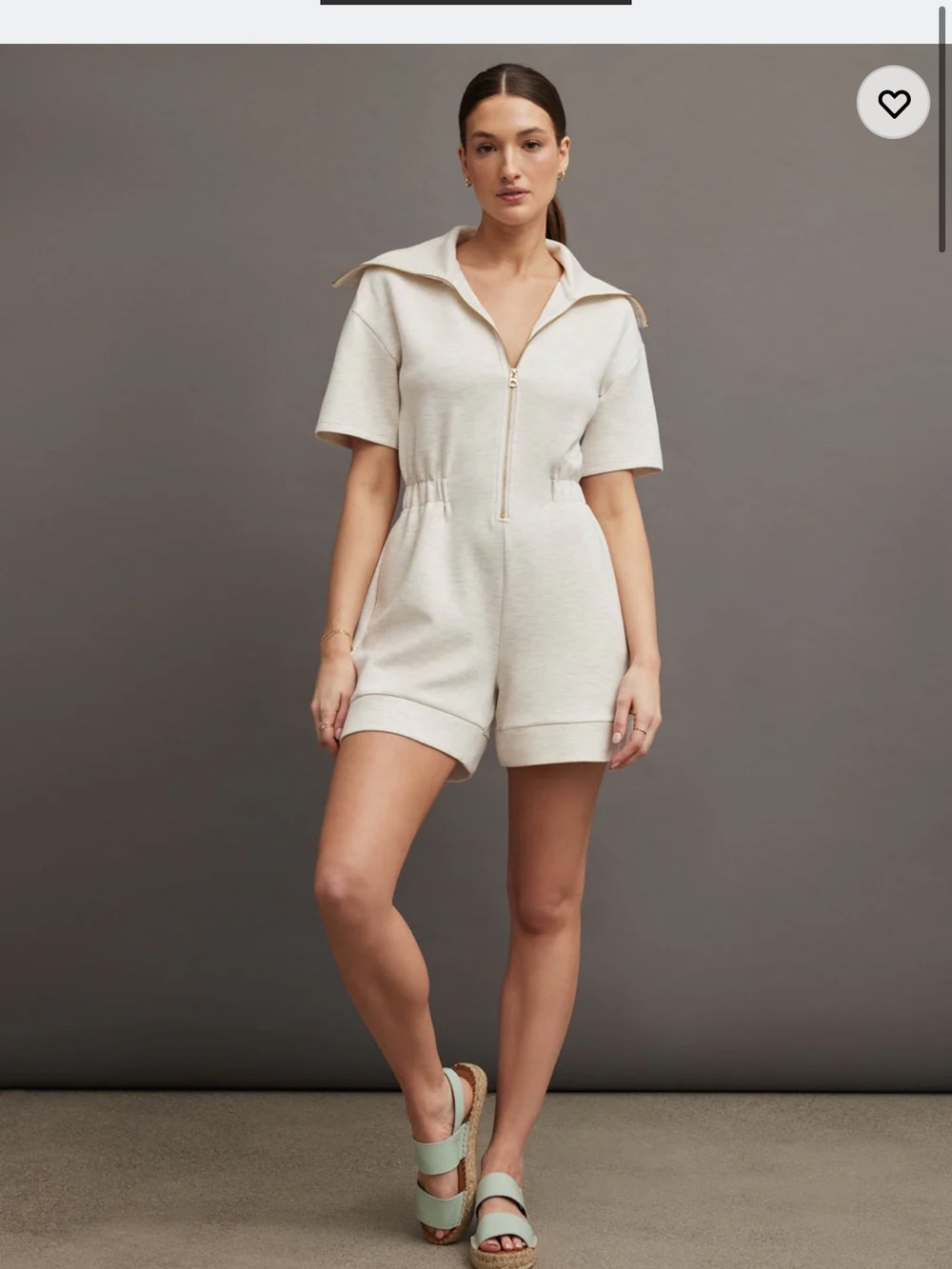 Varley Caldwell playsuit size XL - Neutral Cream Zip-Front Short Romper